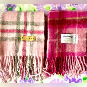 Auskin & Edinburgh 100% wool scarf set Pink and Gray Plaid